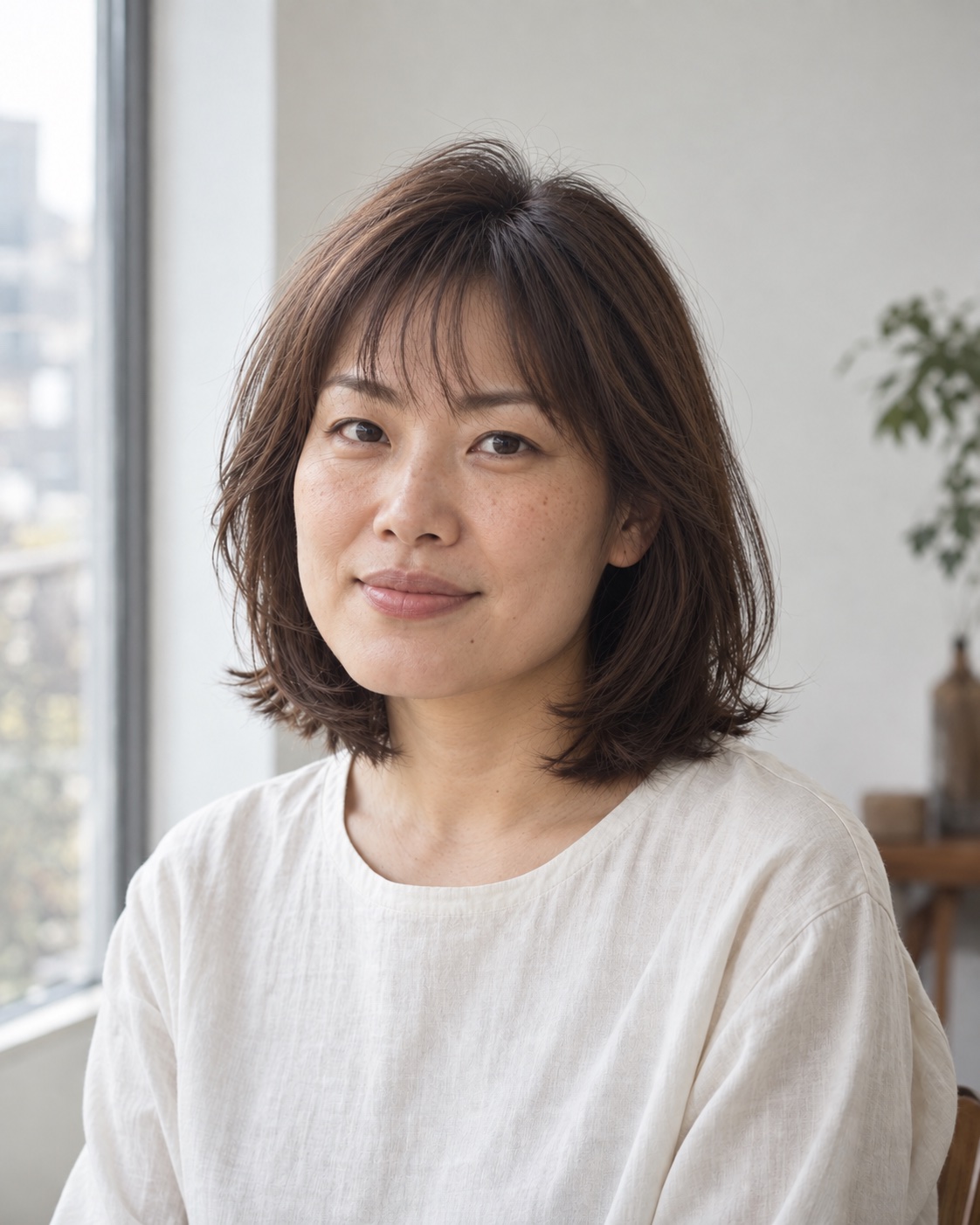軽い毛先の、レイヤーロブ。の髪型参考